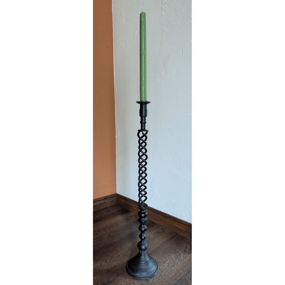 Vintage‎ Iron Open Barley Twist Candle Stick Holder 25 1/4" Heavy